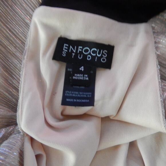 Enfocus Studio Pink Blush Glitter Black Satin Border Tie Neck Shift Dress Size 4 - Picture 10 of 11